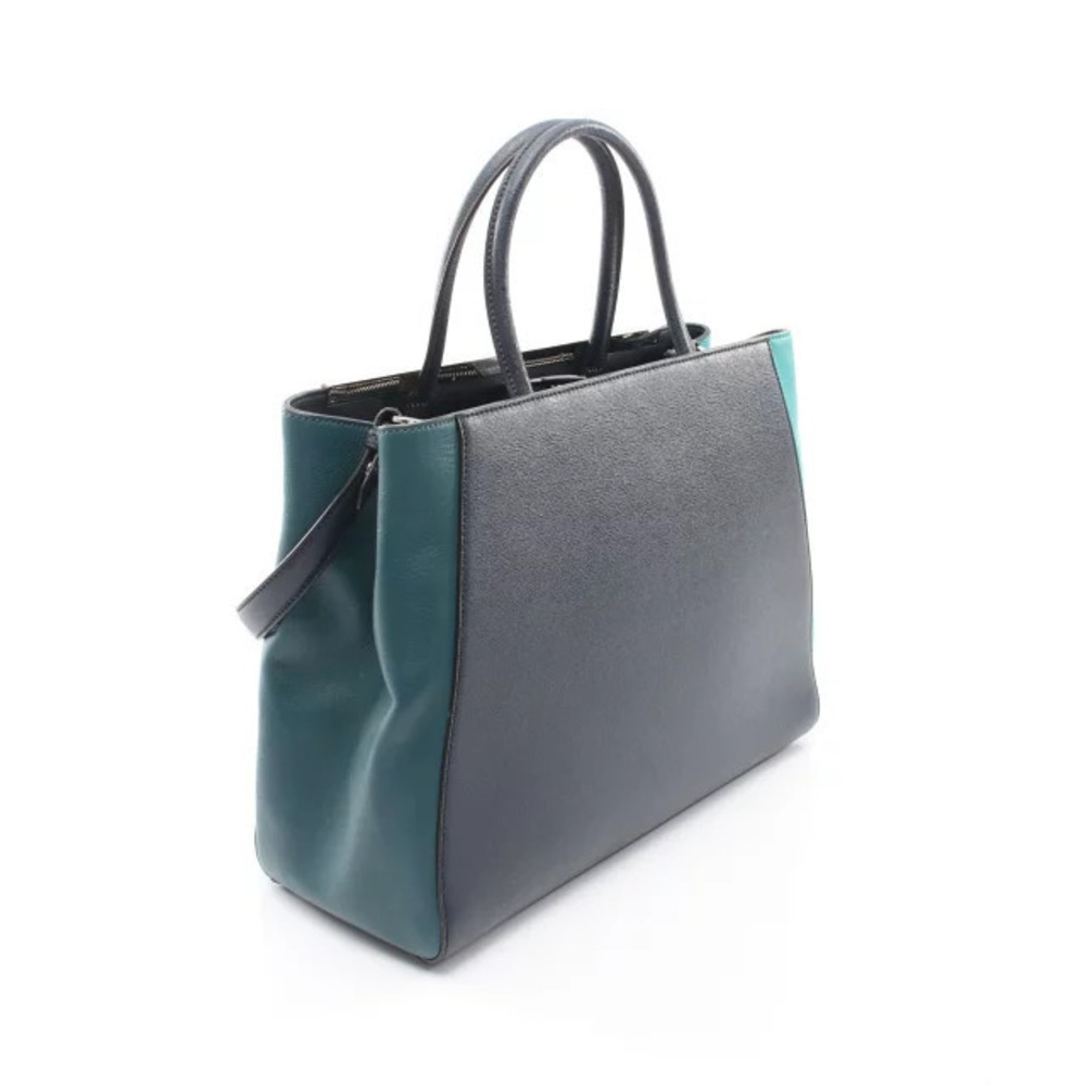 Fendi calf teal leather textured 2Way 2Jours Handbag navy green Blue Green